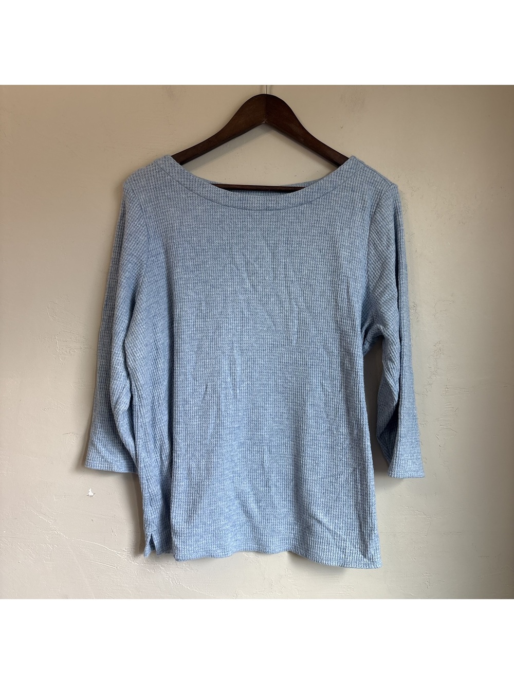 J.Jill Wearever Collection Light Blue Waffle Knit Boat Neck Top 2X